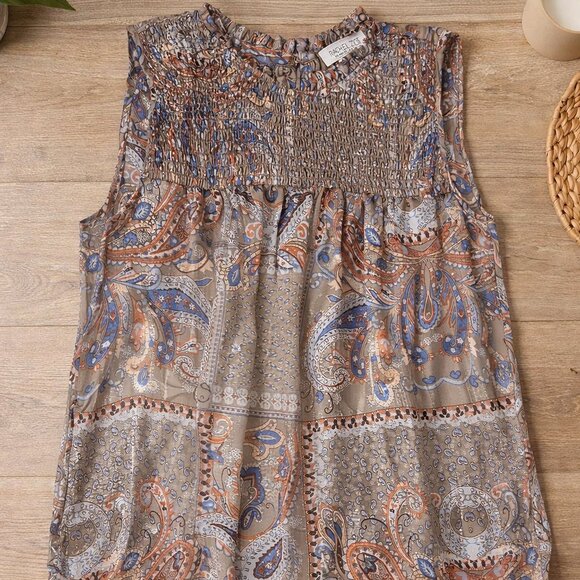 Rachel Zoe Tops - Rachel‎ Zoe Sleeveless Paisley Blouse Women’s Small Boho Smocked Top
